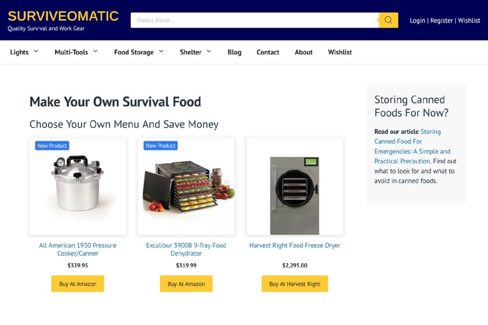 Screenshot of SURVIVEOMATIC.com