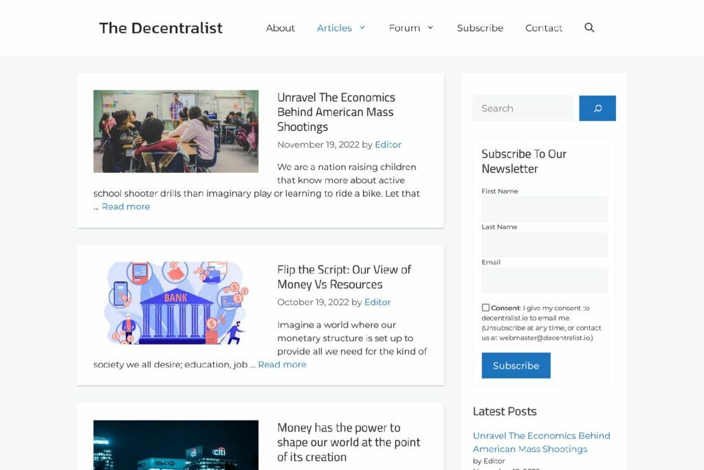 Decentralist.io is a Website and Forum about Money and Currency now on hiatus.