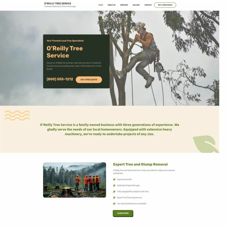 O'Reilly Tree Service Sample Website Thumbnail